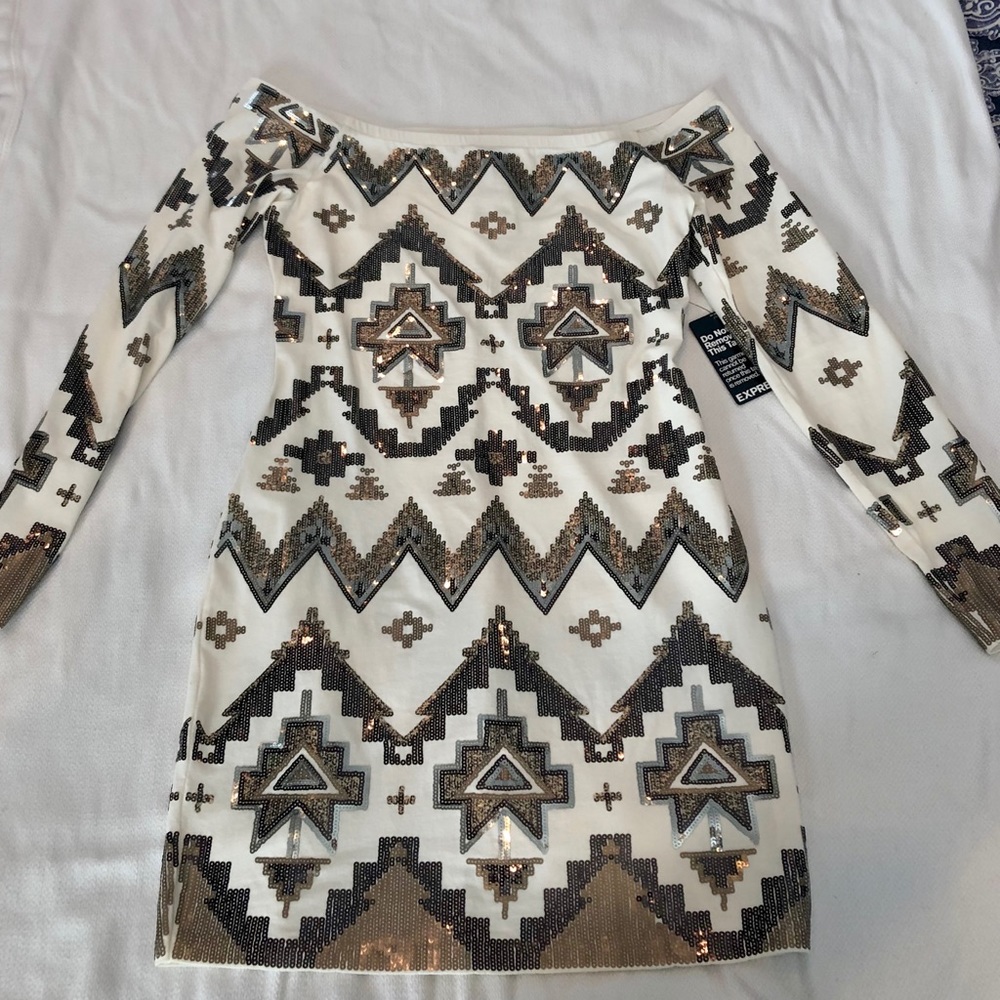 Express along Sleeve, Off Shoulder Dress
